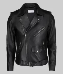 Sam Men's Black Biker Leather Jacket-Generic