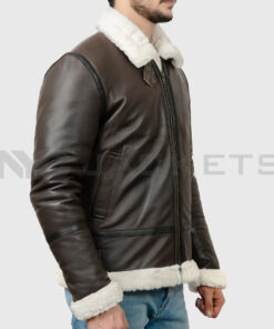 Theodore Men's Brown B-3 Bomber Leather Jacket - Brown B-3 Bomber Leather Jacket for Men - Side View