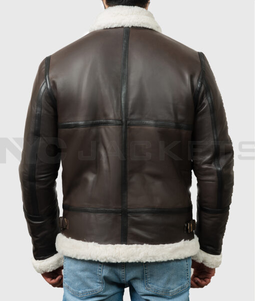 Theodore Men's Brown B-3 Bomber Leather Jacket - Brown B-3 Bomber Leather Jacket for Men - Back View