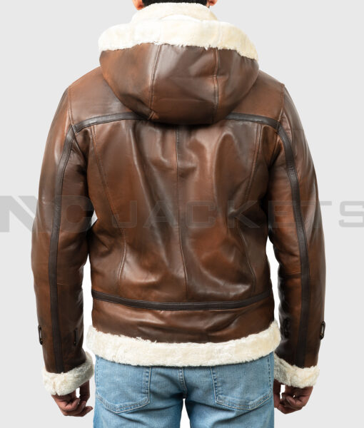 Theodore Men's Brown Hooded B-3 Bomber Leather Jacket