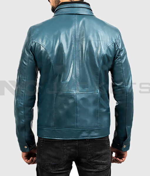 Hayden Men's Blue Biker Leather Jacket - Blue Biker Leather Jacket for Men - Back View