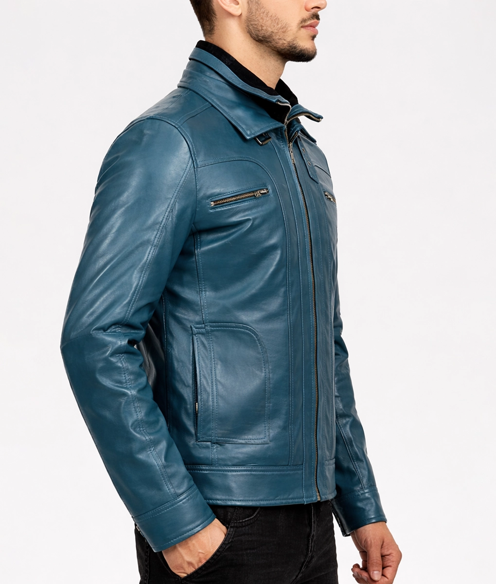 Hayden Blue Biker Jacket | Men's Blue Biker Jacket-3