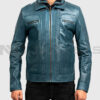 Hayden Men's Blue Biker Leather Jacket - Blue Biker Leather Jacket for Men - Front Close VieW