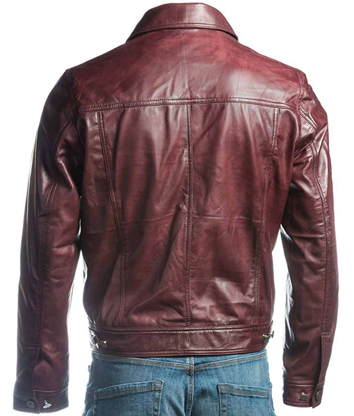 Mens Burgundy Trucker Leather Jacket