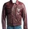 Mens Burgundy Trucker Leather Jacket