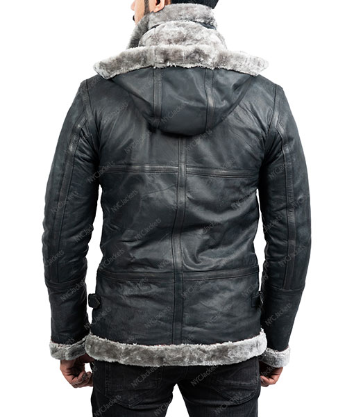 Men's Grey Shearling Jacket With Hood