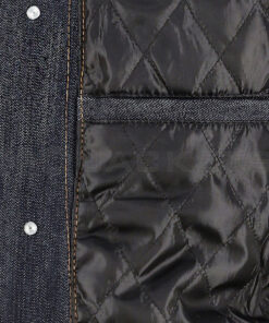 Colin Men's Blue Trucker Leather Jacket - Blue Trucker Leather Jacket for Men - Lining View