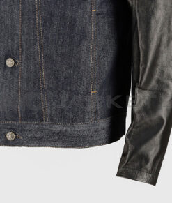 Colin Men's Blue Trucker Leather Jacket - Blue Trucker Leather Jacket for Men - Waist View