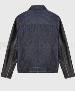 Colin Men's Blue Trucker Leather Jacket - Blue Trucker Leather Jacket for Men - Back View