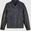 Colin Men's Blue Trucker Leather Jacket - Blue Trucker Leather Jacket for Men - Front View