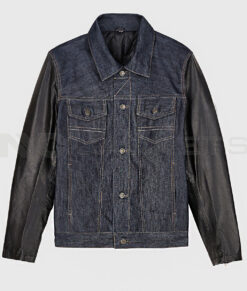 Colin Men's Blue Trucker Leather Jacket - Blue Trucker Leather Jacket for Men - Front View