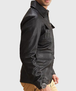 Darren Men's Black M-65 Military Leather Jacket - Black M-65 Military Leather Jacket for Men - Back View