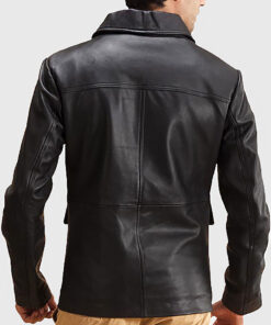 Darren Men's Black M-65 Military Leather Jacket - Black M-65 Military Leather Jacket for Men - Back View