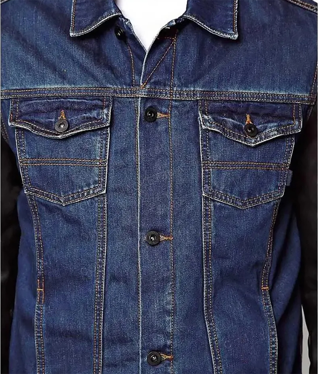 Men’s Denim Jacket with Leather Sleeves