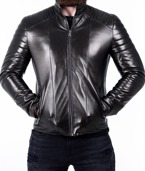 Men's Padded Leather Biker Jacket