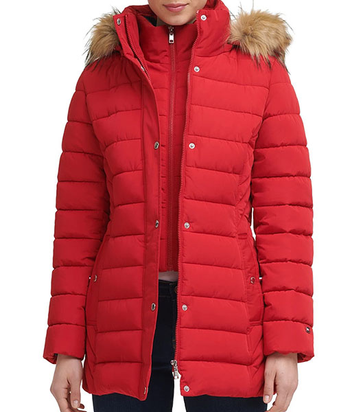 Women's Red Coat with Fur Hood