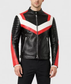 Holt Men's Black Biker Leather Jacket-Front
