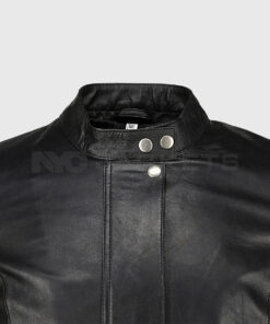 Isabel Women's Black Leather Biker Jacket - Black Leather Biker Jacket for Women - Collar closeup View