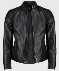Isabel Women's Black Leather Biker Jacket - Black Leather Biker Jacket for Women - Front View