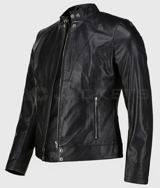 Isabel Women's Black Leather Biker Jacket - Black Leather Biker Jacket for Women - Side View