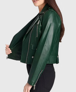 Katherine Women's Dark Green Leather Biker Jacket - Dark Green Leather Biker Jacket for Women - Side View