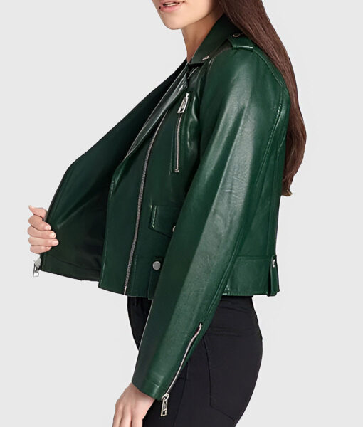Katherine Women's Dark Green Leather Biker Jacket - Dark Green Leather Biker Jacket for Women - Side View