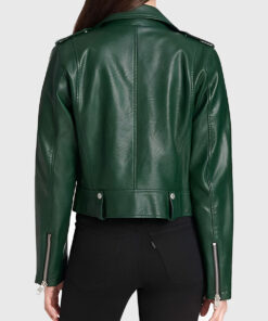 Katherine Women's Dark Green Leather Biker Jacket - Dark Green Leather Biker Jacket for Women - Back View