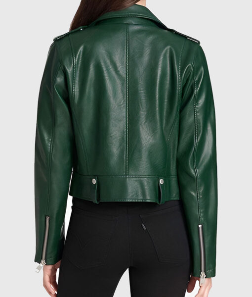 Katherine Women's Dark Green Leather Biker Jacket - Dark Green Leather Biker Jacket for Women - Back View