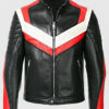 Lorenzeo Men's Black Biker Leather Jacket - Black Biker Leather Jacket for Men - Front View