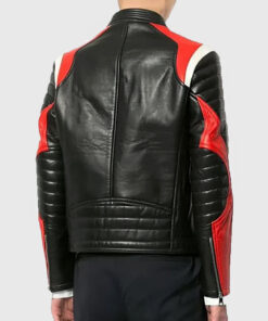 Lorenzeo Men's Black Biker Leather Jacket - Black Biker Leather Jacket for Men - Back View