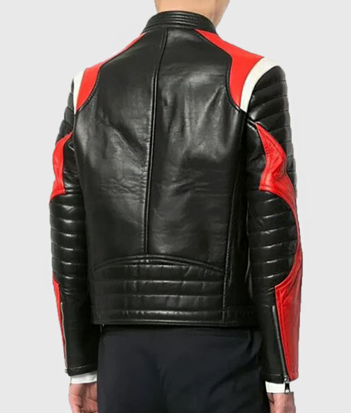 Lorenzeo Men's Black Biker Leather Jacket - Black Biker Leather Jacket for Men - Back View