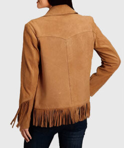 Magnolia Womens Brown Suede Leather Fringe Jacket - Brown Suede Leather Fringe Jacket for Womens - Back View