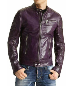 Mens Purple Casual Leather Jacket