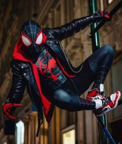 Spider‑Man Miles Morales Black Leather Jacket