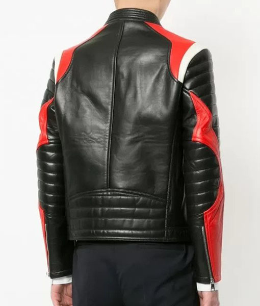 Red and White Panelled Leather Jacket