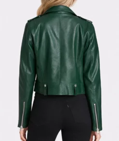 Rihanna Women's Green Biker Leather Jacket-Back