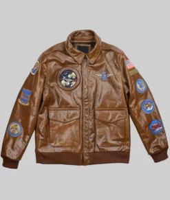 Air Force A2 Brown Leather Bomber Jacket-Front