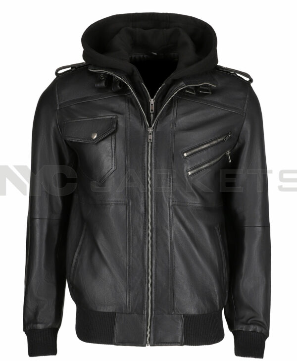 Christian Black Aviator Leather Jacket