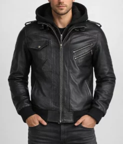 Christian Men&rsquo;s Black Leather Bomber Jacket | Men&rsquo;s Black Leather Bomber Jacket-3