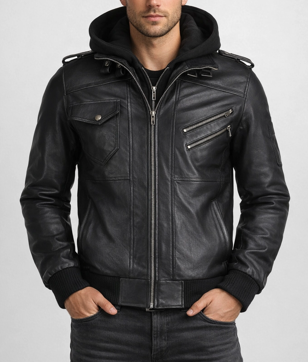 Christian Men&rsquo;s Black Leather Bomber Jacket | Men&rsquo;s Black Leather Bomber Jacket-3