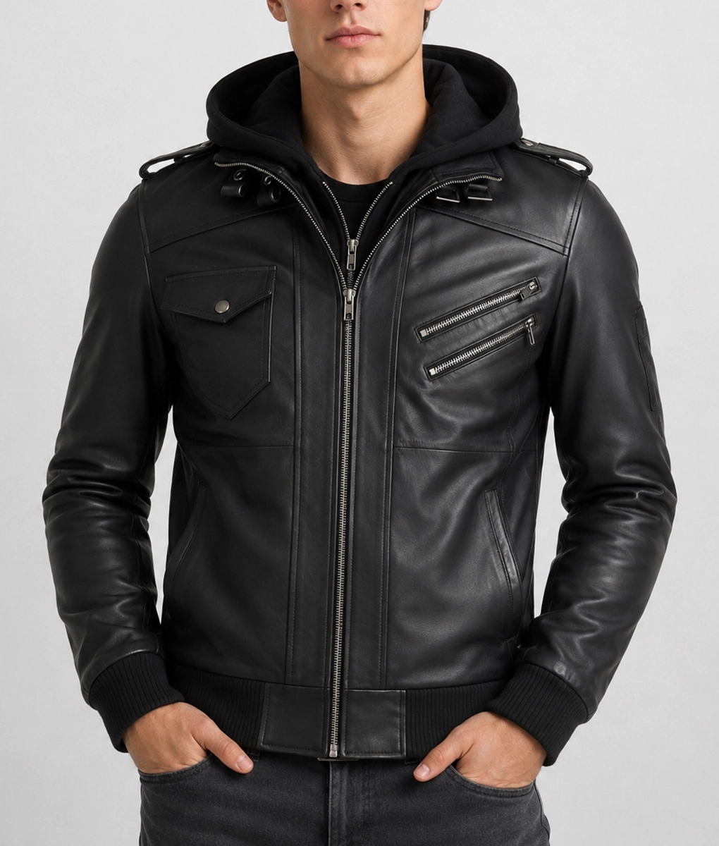 【CRISTIAN PEAU】メンズ レザーパーカージャケット　48 Christian Men's Brown Hooded Biker Leather Jacket | NYC Jackets