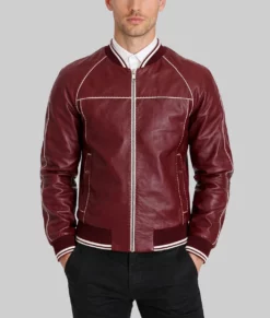 Holt Men's Red Varsity Leather Jacket-Front