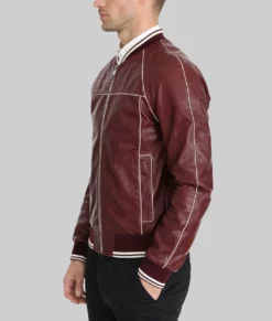 Holt Men's Red Varsity Leather Jacket-Side