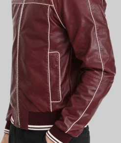 Holt Men's Red Varsity Leather Jacket-Side Zoom