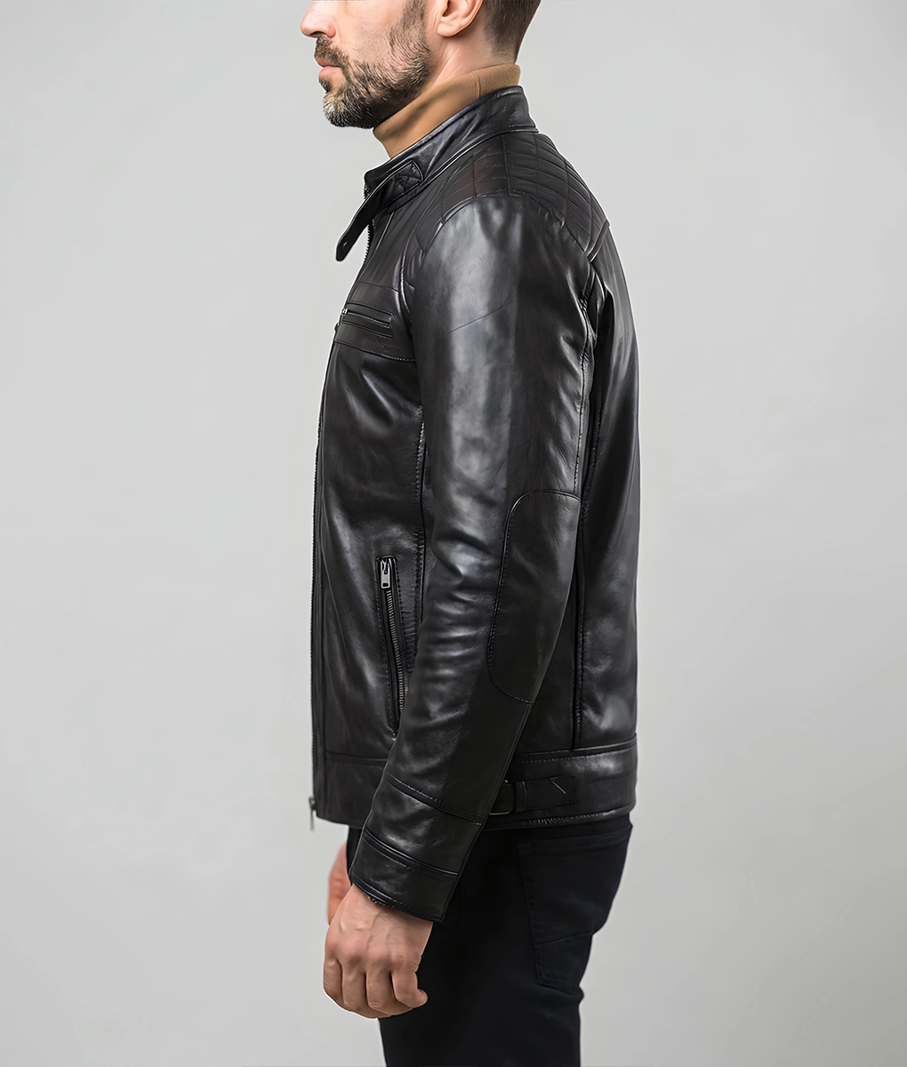 James Men’s Black Quilted Leather Moto Cafe Racer Jacket | Men’s Black Quilted Leather Moto Cafe Racer Jacke-2