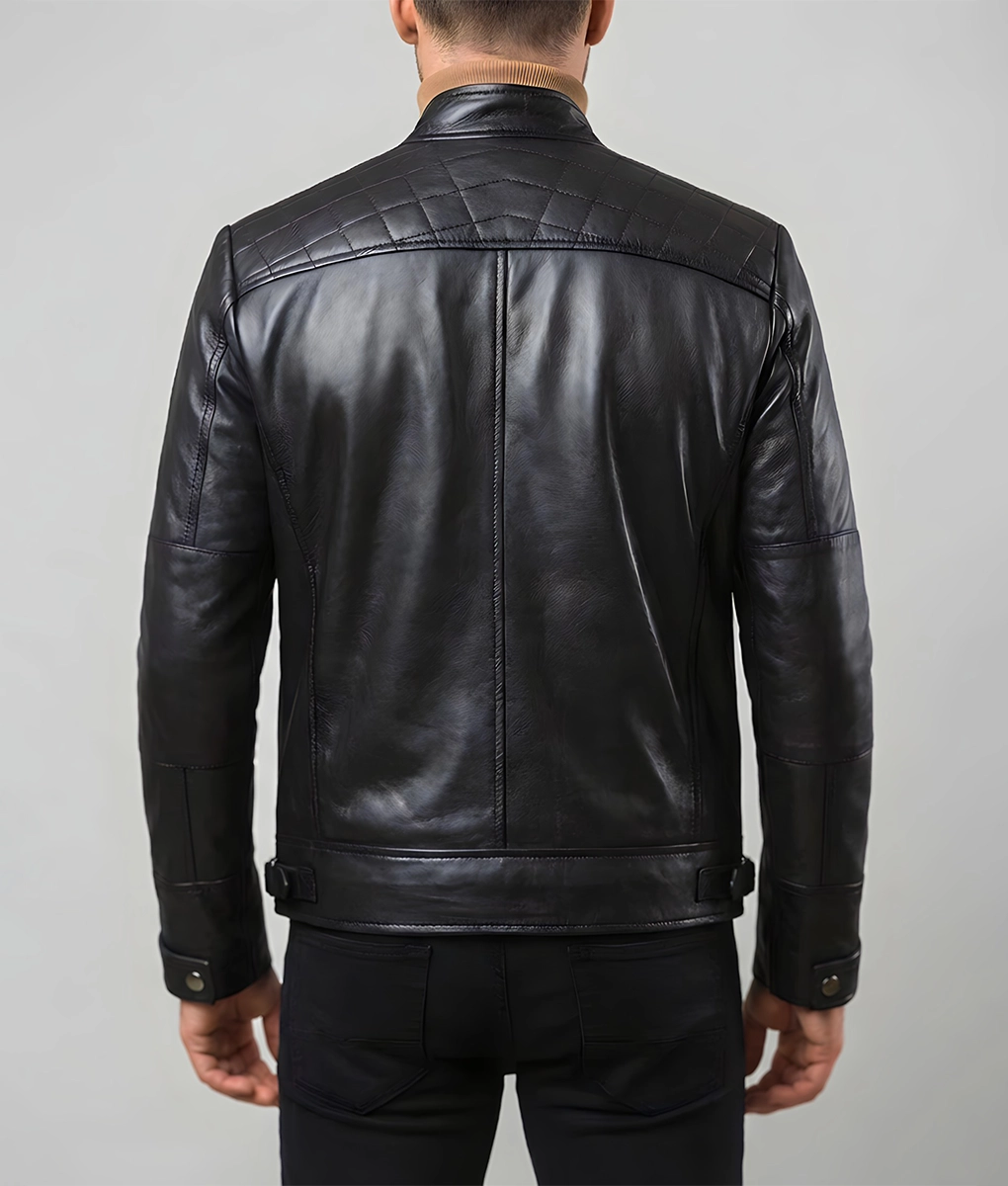 James Men’s Black Quilted Leather Moto Cafe Racer Jacket | Men’s Black Quilted Leather Moto Cafe Racer Jacke-5
