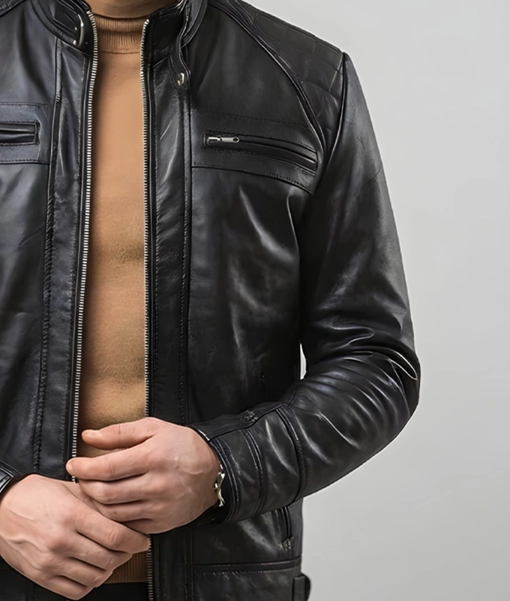 James Men’s Black Quilted Leather Moto Cafe Racer Jacket | Men’s Black Quilted Leather Moto Cafe Racer Jacket-1