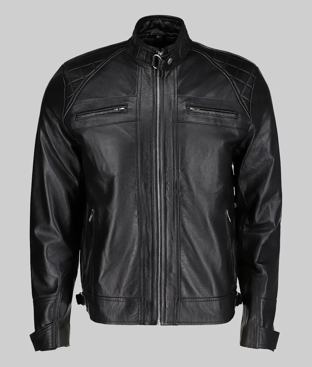 Kim Men's Black Quilted Biker Leather Jacket-Generic