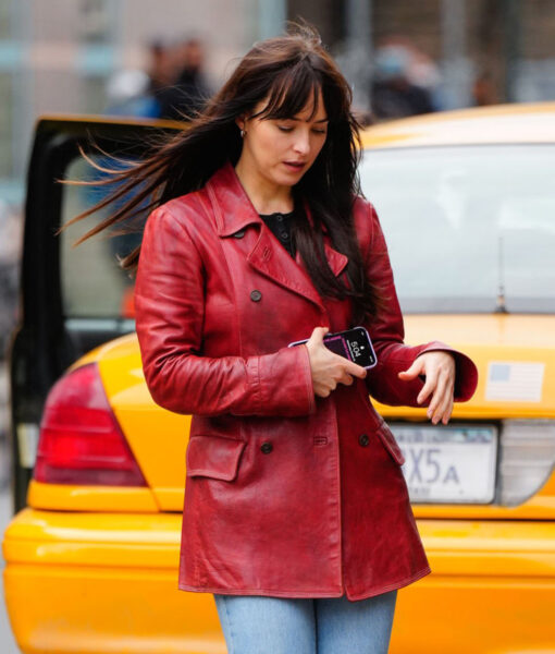 Dakota Johnson Red Blazer - Dakota Johnson Leather Jacket | Women's Leather Blazer - Front View