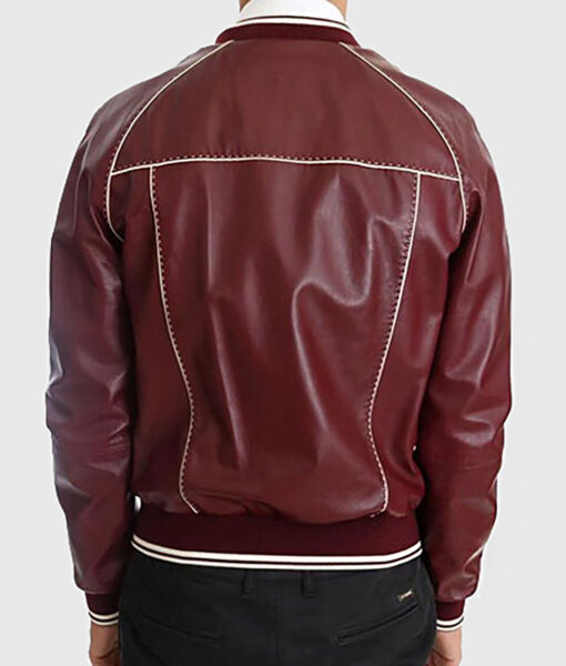 Neil Men's Red Varsity Leather Jacket - Red Varsity Leather Jacket for Men - Back View